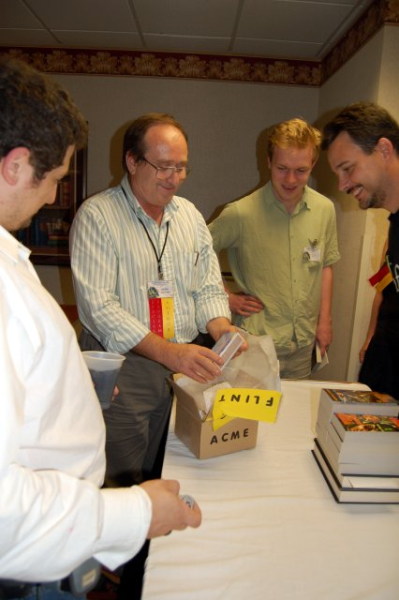 Eric Flint examines parcel contents