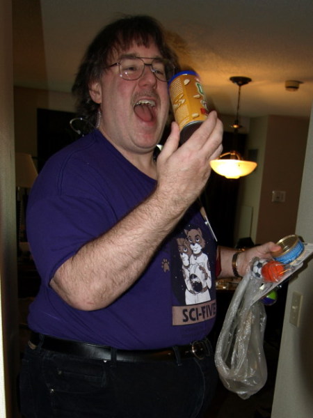 A very amused Crim looking at a can of ferret treats