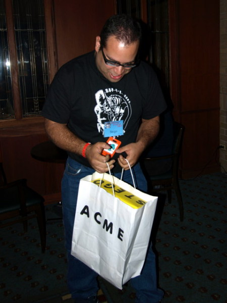 Stego looking at the bag