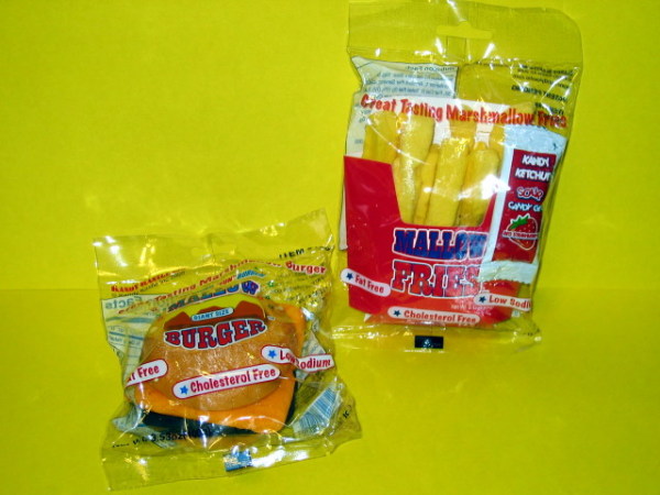 Marshmallow 'cheeseburger' and 'fries'