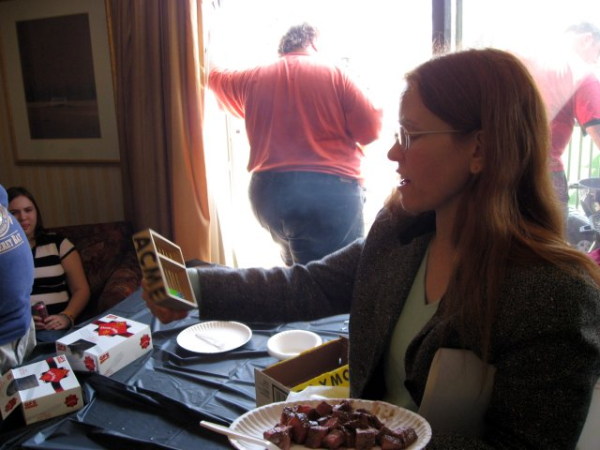 Cathy Raymond with abacus