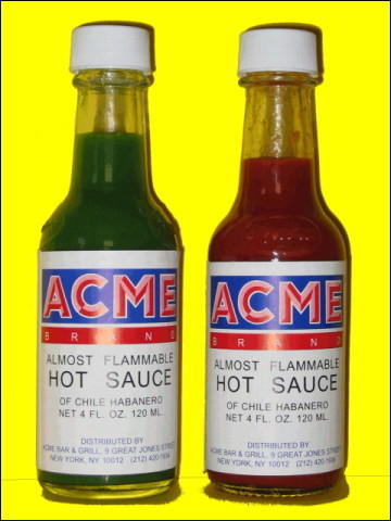 bottles of red and green hot sauce