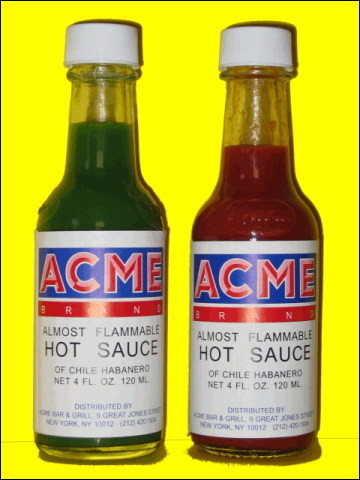 bottles of red and green hot sauce