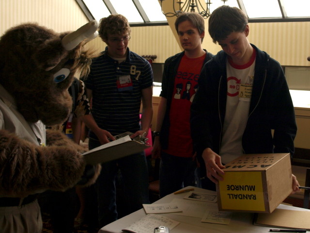 Randall reading the parcel labeling