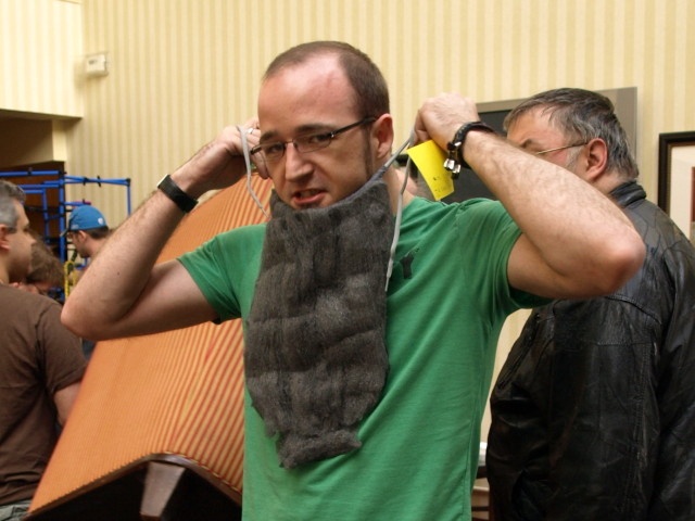 Jono Bacon holding the steel wool beard in place