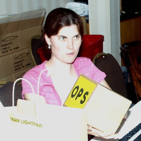 Sarah with a parcel